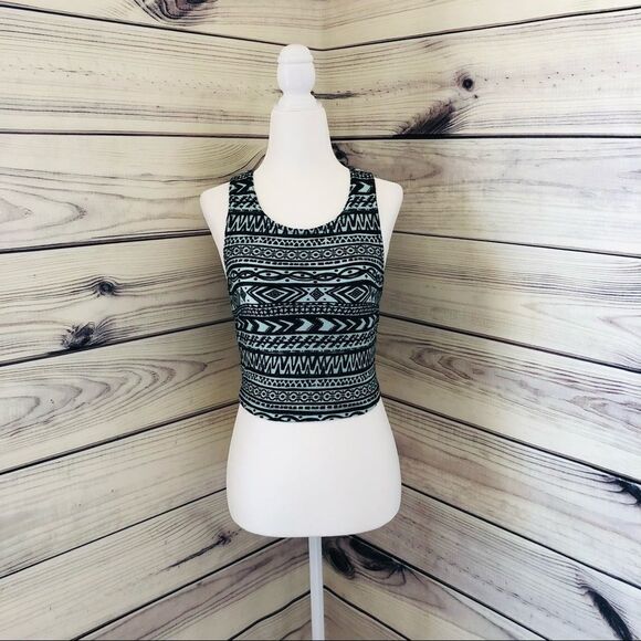 Mint and Black Patterned Crop Top - Picture 1 of 6